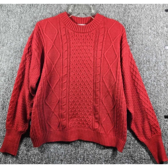 Free Assembly - Cable Knit Sweater Crew Neck Pullover - Red Womens‎ Medium - Picture 1 of 7